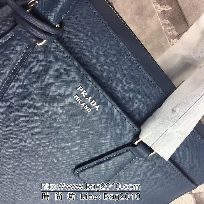 普拉達PRADA原單 全網最新款 2VE363-2FA藍色荔枝紋皮P家爆款男士商務手提包 PHY1358